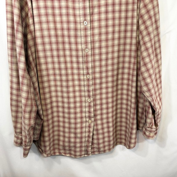 Venezia Plus Size 27/28 Top‎ Plaid Button Up Red Beige Long Sleeve Western 1776 - Picture 5 of 8